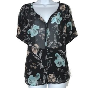 Torrid Floral Chiffon Button Front Blouse 0